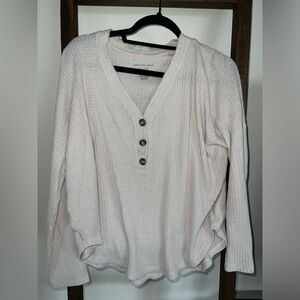 American Eagle Cream Soft & Sexy Waffle Knit Top